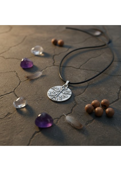 Türk Kam - Şaman Davulu Gümüş Kaplama Deri İp Kolye fırsatları