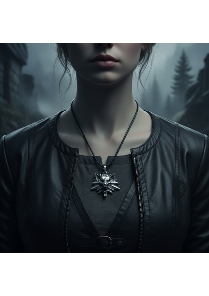 Asi Witcher 3 Gümüş Kaplama Deri İp Kolye
