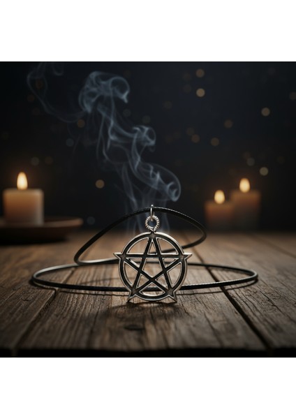 Pentagram Yıldızı Gümüş Kaplama Deri Ip Kolye modelleri