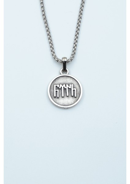 Göktürkçe Türk Madalyon Gümüş Kaplama Örme Zincir Kolye