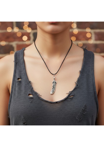 Kartal Pençesi - Kuş Tüyü Gümüş Kaplama Deri İp Kolye fiyatları