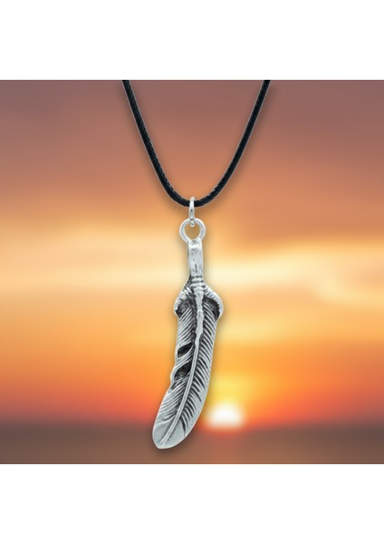 Kartal Pençesi - Kuş Tüyü Gümüş Kaplama Deri İp Kolye fırsatları
