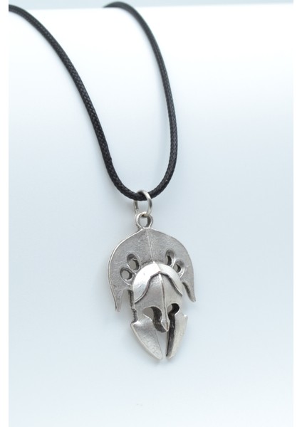 Gladyatör Miğfer Gümüş Kaplama Deri İp Kolye