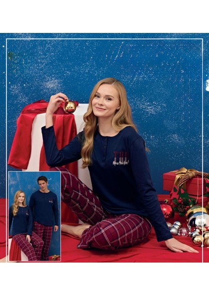 Bayan Lacıvert Uzun Kollu Pijama Takım 3253