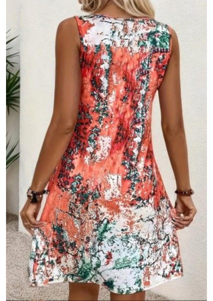 Sıfır Kol Pileli Salaş Kesim Süprem Elbise - Desenli fırsatları