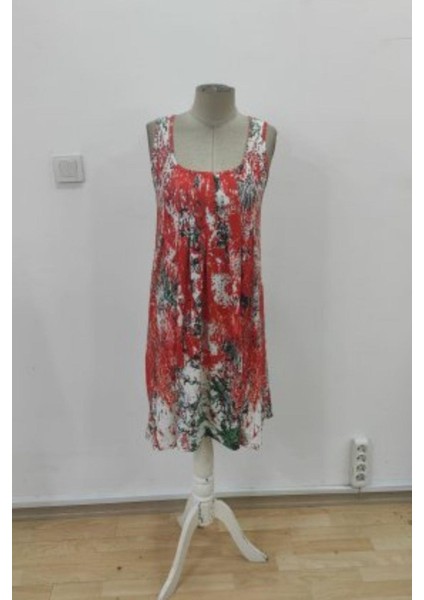 Sıfır Kol Pileli Salaş Kesim Süprem Elbise - Desenli indirimleri