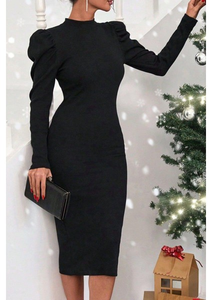 Prenses Kol Kaşkorse Midi Boy Elbise Siyah fırsatları