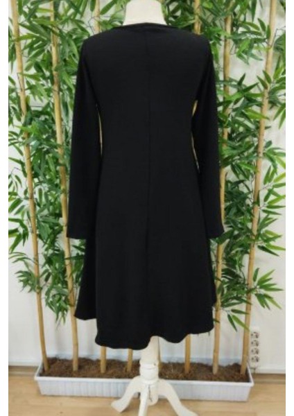 V Yaka Salaş Midi Boy Viskon Iki Iplik Elbise Siyah indirimleri