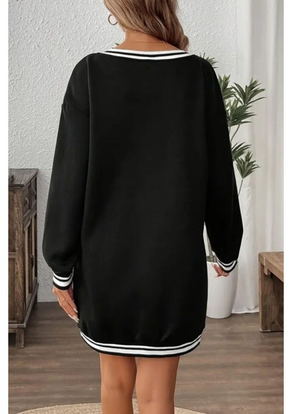 V Yaka Şerit Detaylı Iki Iplik Viskon Elbise Siyah modelleri
