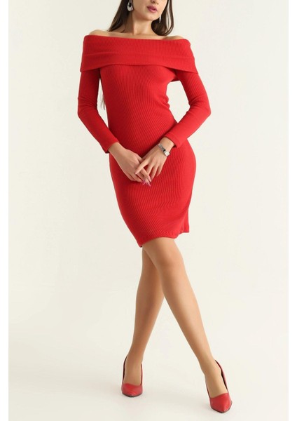 Madonna Yaka Fitilli Elbise Kırmızı