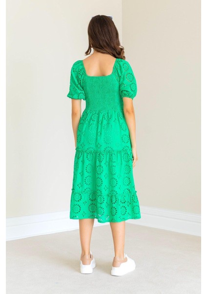 Madonna Yaka Fistolu Elbise Yeşil fırsatları