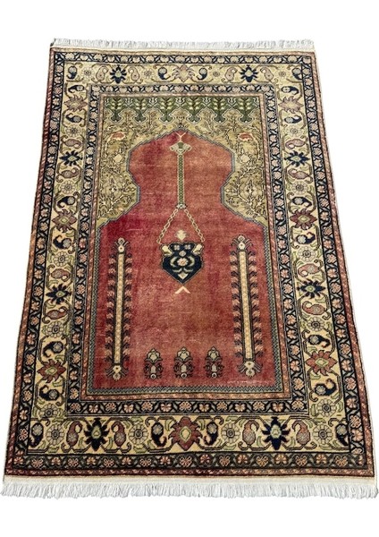 El Dokuma Eskitme Bünyan Halısı Seccade 100X145 Kiremit Namazlık Yün Kiremit