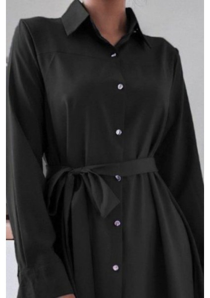 Kuşaklı Terikoton Gömlek Elbise Siyah fiyatları
