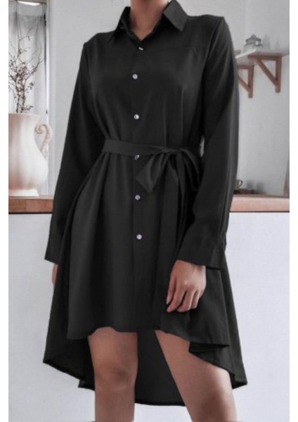 Kuşaklı Terikoton Gömlek Elbise Siyah modelleri