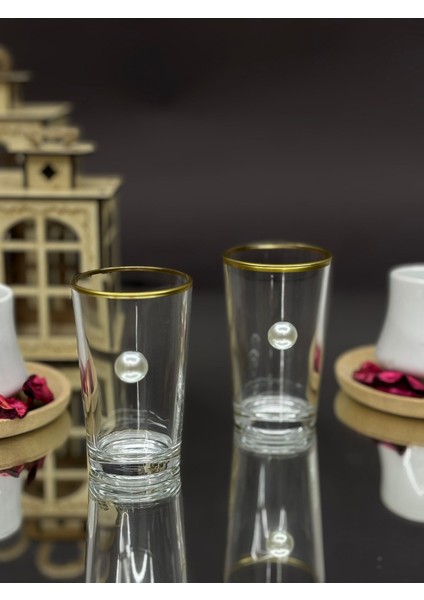 Altın Yaldızlı Beyaz Inci Detaylı Kahve Yanı Bardak 2’li fiyatları