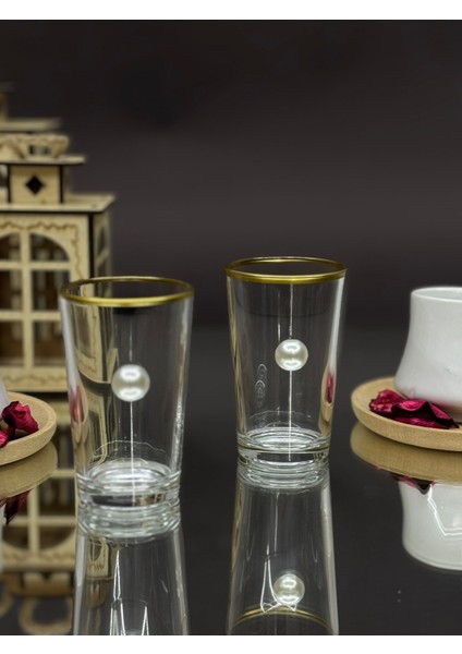 Altın Yaldızlı Beyaz Inci Detaylı Kahve Yanı Bardak 2’li modelleri