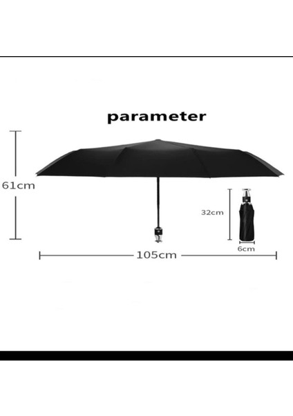 10 Tel Otomatik Gümüş Renk Şemsiye, Şık ve Hafif Tasarım, Çok Renkli