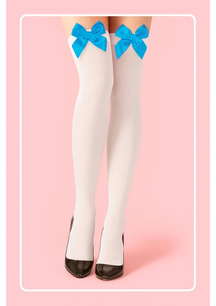 Fiyonklu Beyaz Jartiyer Çorabı TM1381