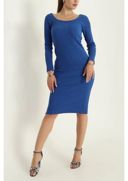 Kare Yaka Fitilli Likralı Elbise Saks fırsatları