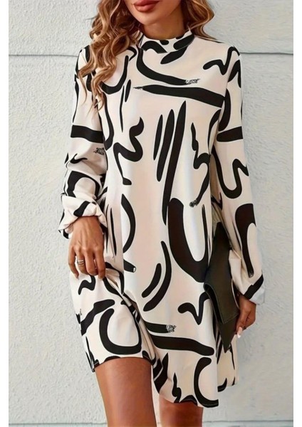 Balıkçı Yaka Desenli Şardonlu Dalgıç Elbise - Beyaz fiyatları