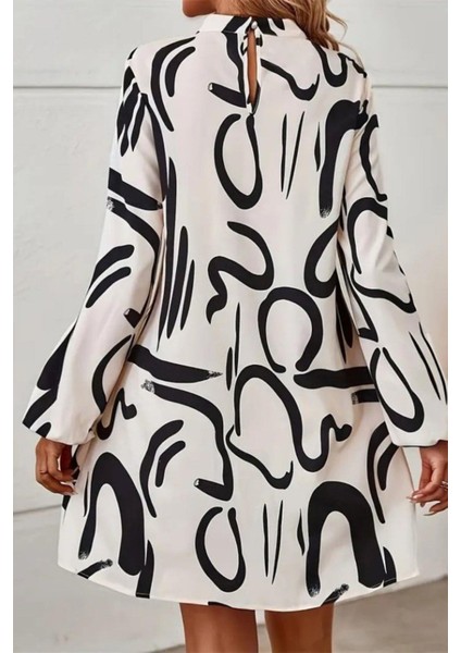 Balıkçı Yaka Desenli Şardonlu Dalgıç Elbise - Beyaz modelleri