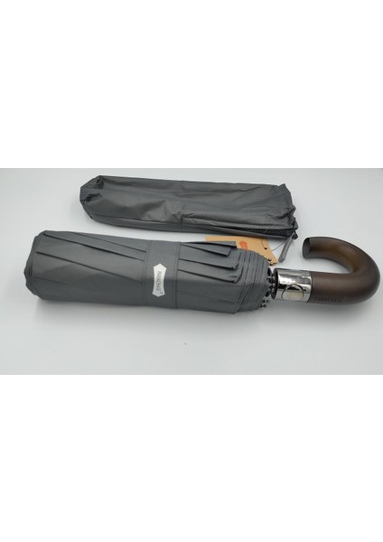 Tam Otomatik Ahşap Saplı Erkek Şemsiye Gri, Fermuarlı Kılıflı fiyatları