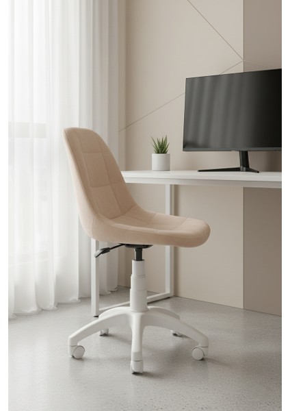 Işıltı Beyaz Ayaklı Çalışma Sandalyesi Çocuk Bilgisayar Sandalyesi (Ayarlanabilir)