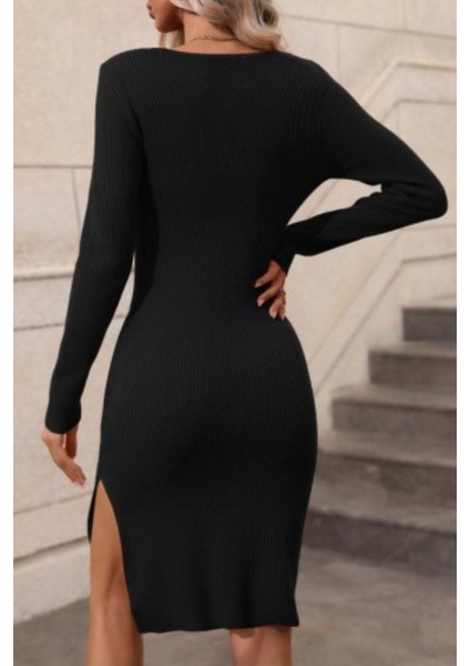 Çift Renk Midi Triko Elbise Siyah fiyatları