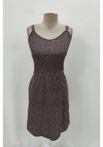 V Yaka Beli Lastikli Yırtmaçlı Süprem Elbise - Kahve fırsatları