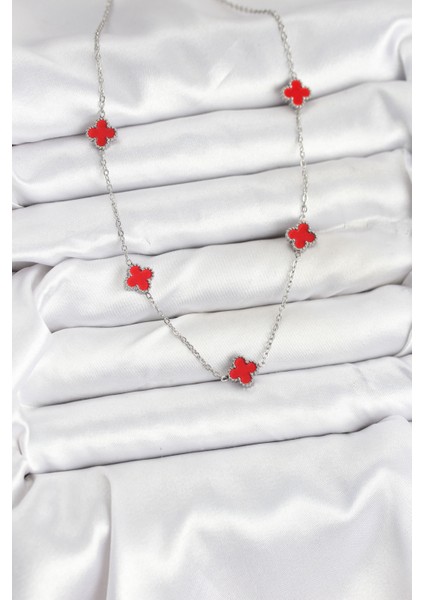 316L Çelik Zincir Gümüş Renk Kırmızı Baby Boy Yonca Kadın Kolye fiyatları