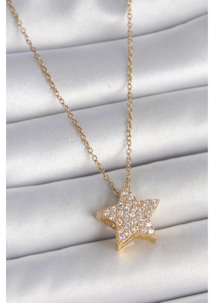 316L Çelik Gold Renk Zincir Zirkon Taşlı Yıldız Model Kadın Kolye