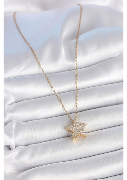 316L Çelik Gold Renk Zincir Zirkon Taşlı Yıldız Model Kadın Kolye fiyatları