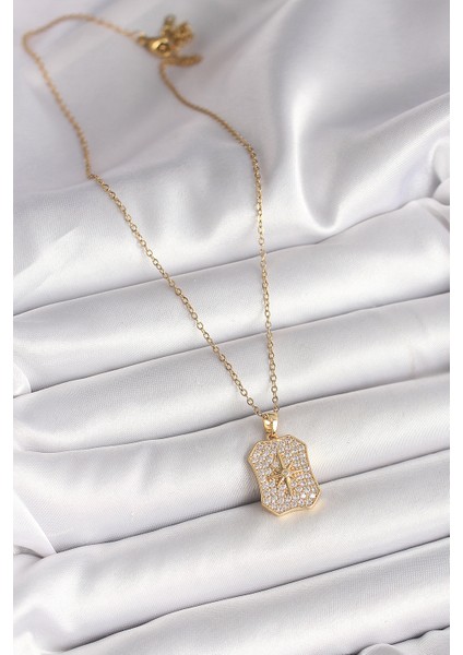 316L Çelik Gold Renk Zincir Zirkon Taşlı Kutup Yıldız Işlemeli Madalyon Model Kadın Kolye fiyatları