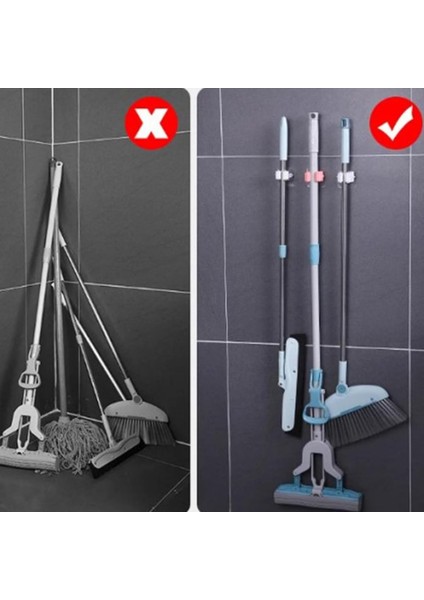 Pratik Yapışkanlı Duvar Mop Süpürge Paspas Temizlik Fırçası Tutucu Asma Askı Aparatı 6 Adet M-310
