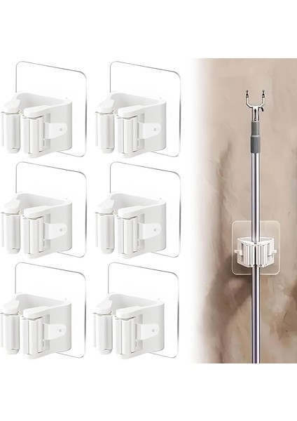 Pratik Yapışkanlı Duvar Mop Süpürge Paspas Temizlik Fırçası Tutucu Asma Askı Aparatı 6 Adet M-310 modelleri