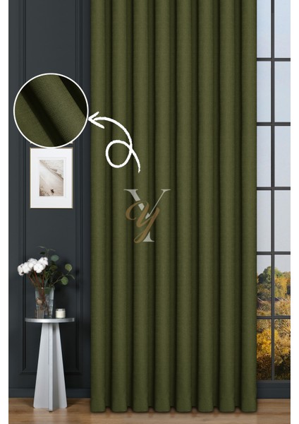 Keten Fon Perde V-4025 Çam Yeşili