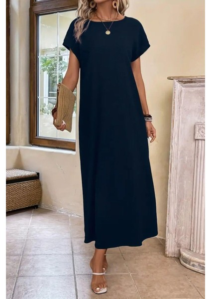 Kısa Kollu Viskon Basic Elbise Lacivert fiyatları