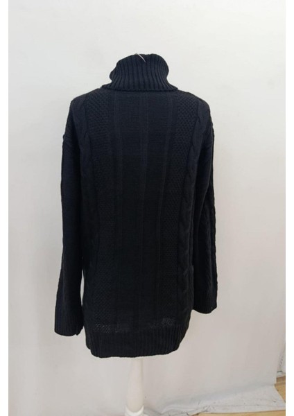 Balıkçı Yaka Örgü Desenli Mini Triko Elbise - Siyah indirimleri