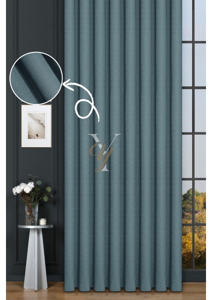 Keten Fon Perde V-4031 Buz Mavisi