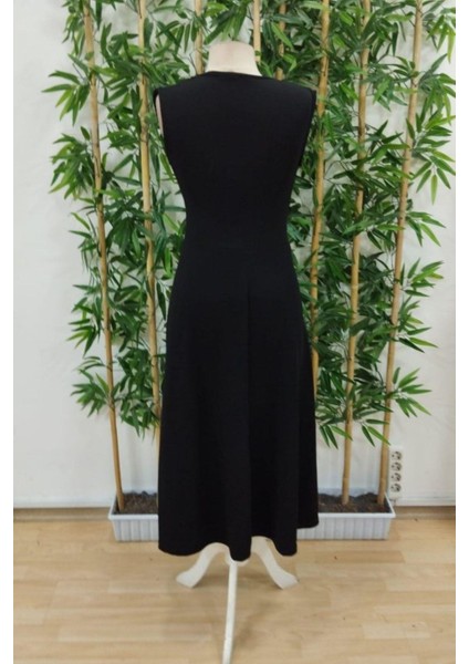 Kruvaze Yaka Bel Büzgülü Krep Elbise - Siyah fırsatları