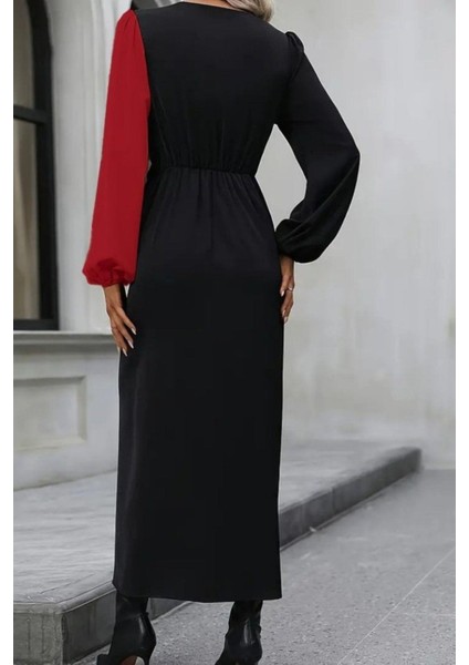 Kruvaze Yaka Bel Detaylı Midi Ithal Krep Elbise - Kırmızı fiyatları