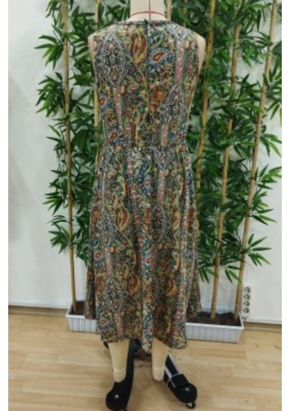 V Yaka Desenli Süprem Tulum Elbise - Desenli indirimleri