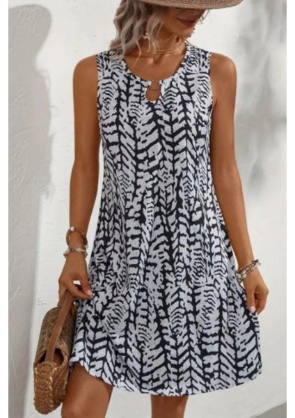 Kolsuz Halka Detaylı Desenli Bürümcük Elbise - Siyah fiyatları