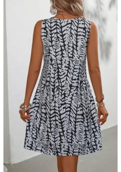 Kolsuz Halka Detaylı Desenli Bürümcük Elbise - Siyah modelleri