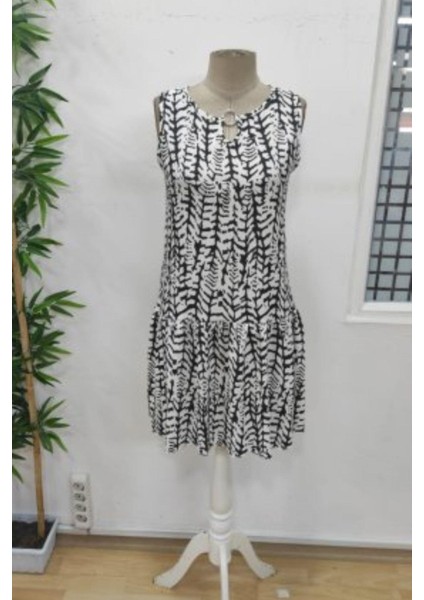 Kolsuz Halka Detaylı Desenli Bürümcük Elbise - Siyah fırsatları