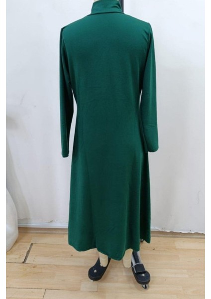 Önden Fermuarlı Ithal Krep Elbise - Yeşil indirimleri