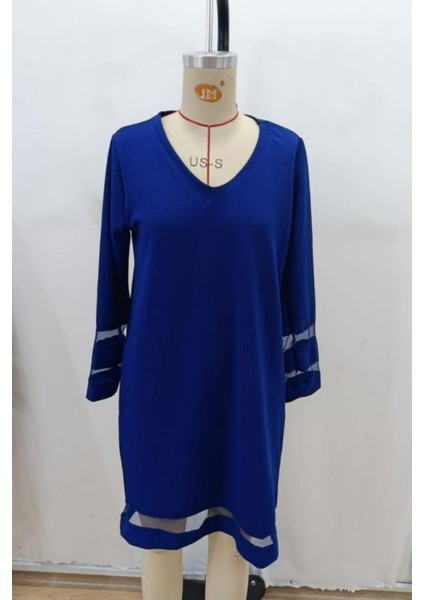 V Yaka Tül Şerit Detaylı Kısa Elbise - Saks fırsatları