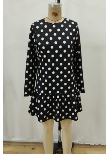 Bisiklet Yaka Puantiyeli Modal Elbise - Siyah fırsatları