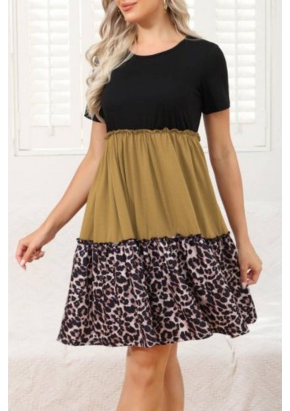 Leopar Desenli Etek Ucu Detaylı Viskon Elbise - Çok Renkli fiyatları