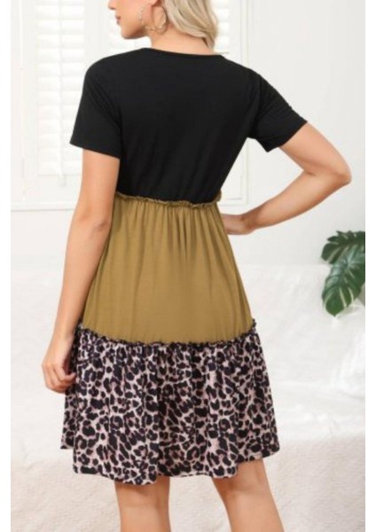 Leopar Desenli Etek Ucu Detaylı Viskon Elbise - Çok Renkli fırsatları